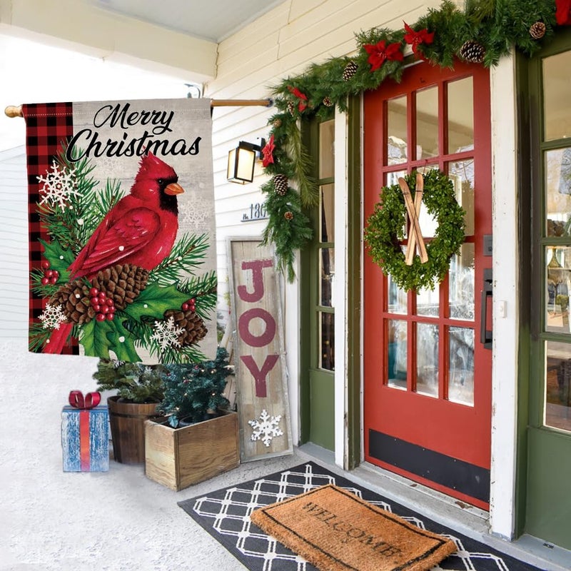 BLKWHT Christmas Cardinal Bird House Flag 28 x 40 Vertical Double Sided Winter Holiday Outside Decorations Burlap Yard Flag BW540-40 - Image 3